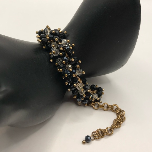 Gold-Tone with Black & Clear Faceted Pin Set Beads Bracelet - Picture 2 of 6